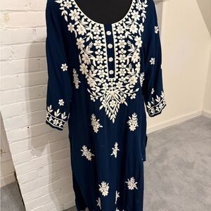 Navy Blue Embroidered Tunic Dress